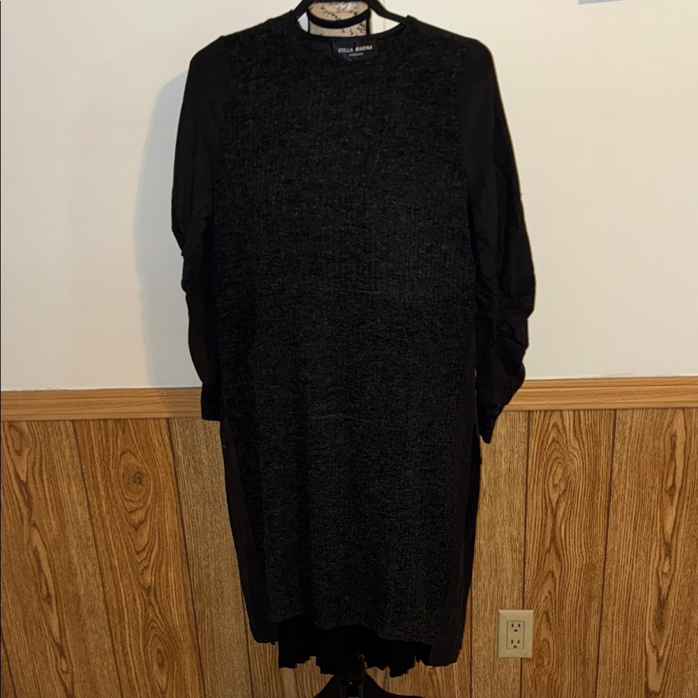 Elegant Black 3/4 pucker slv Marble gray Waffle front pockets Dress Sz XL nwt